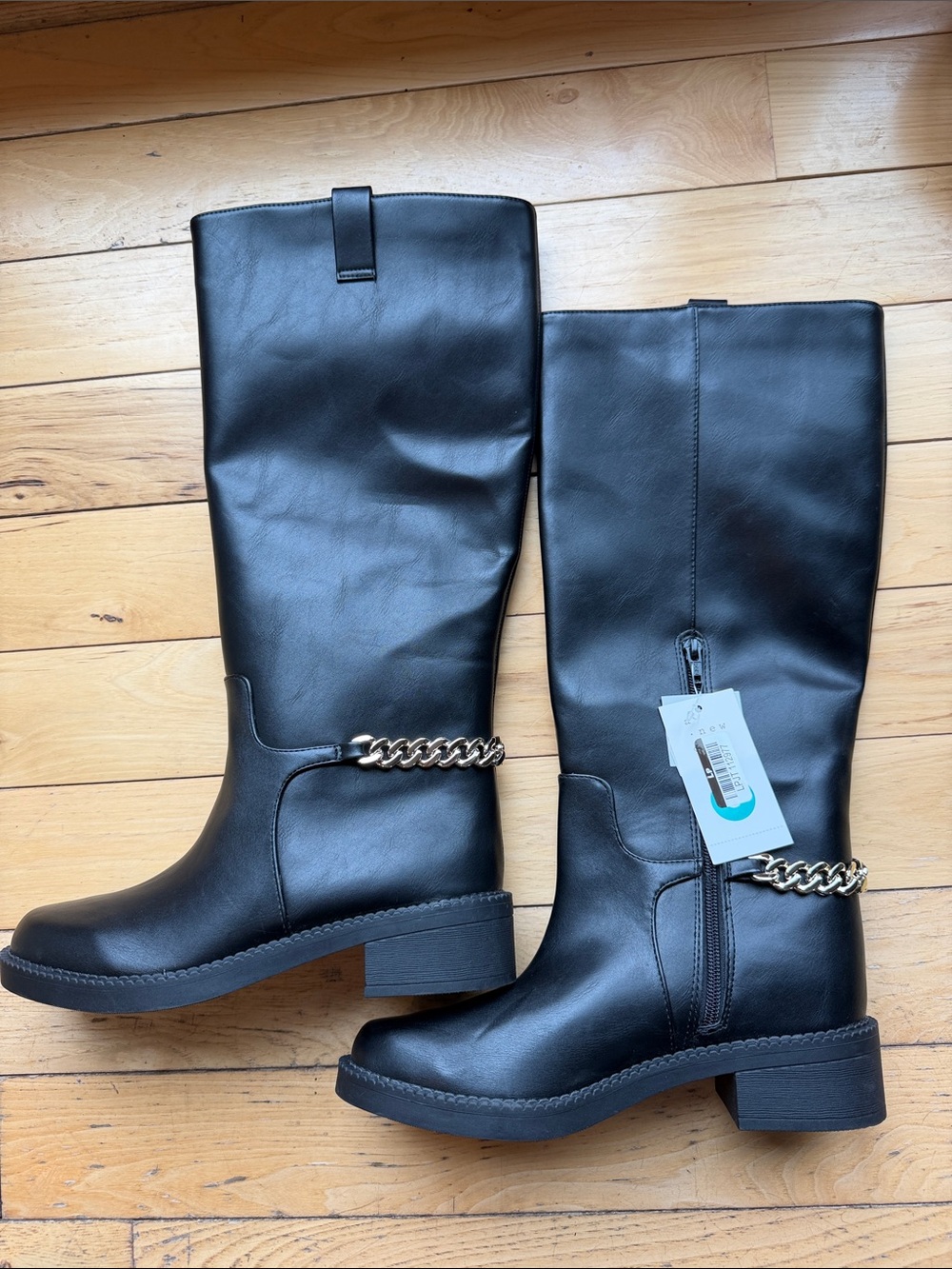 a new day Black Chain-Accent Knee Boots